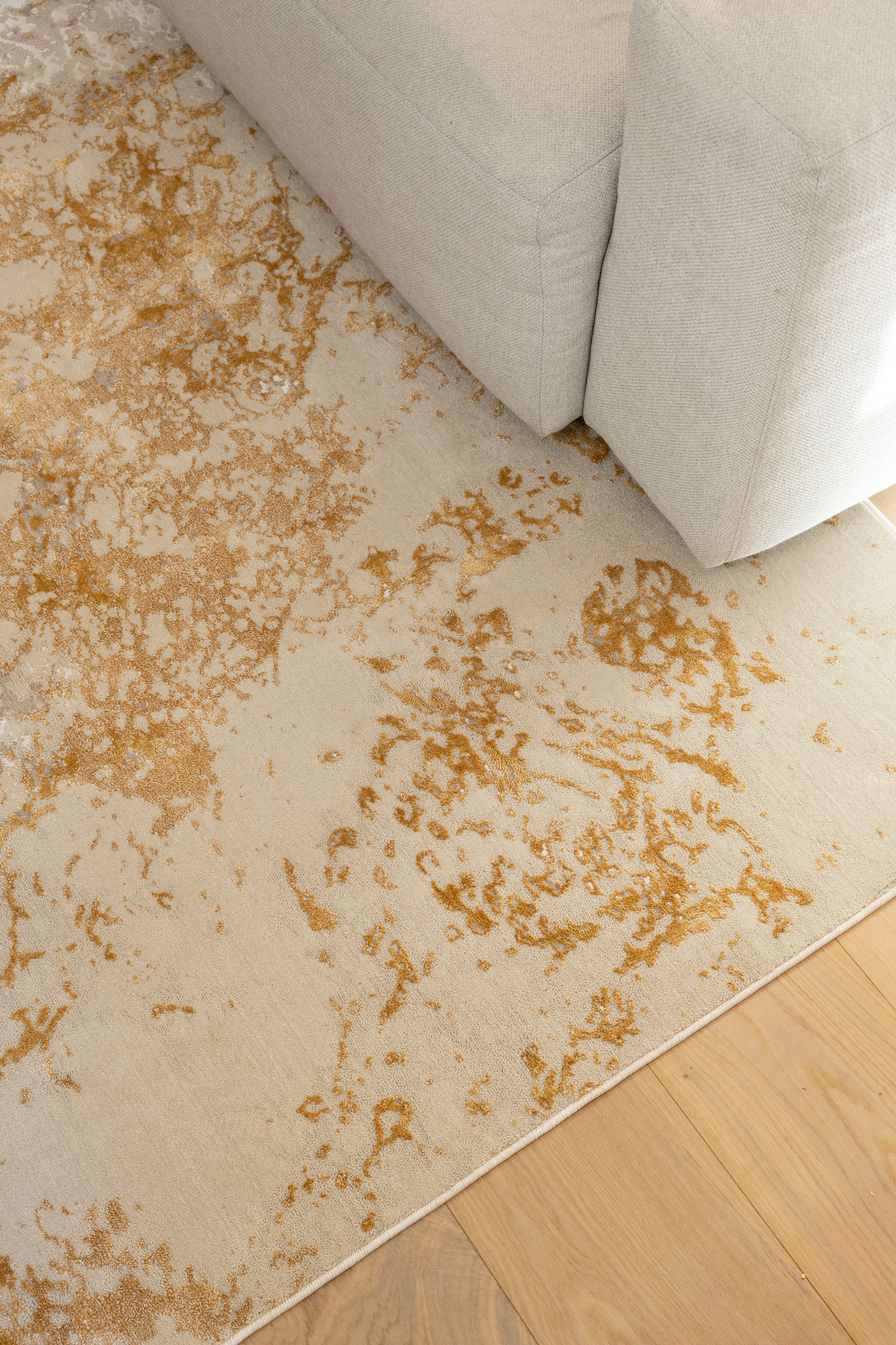 Close-up of Golden Dusk Abstract Rug by Four Corners Rugs