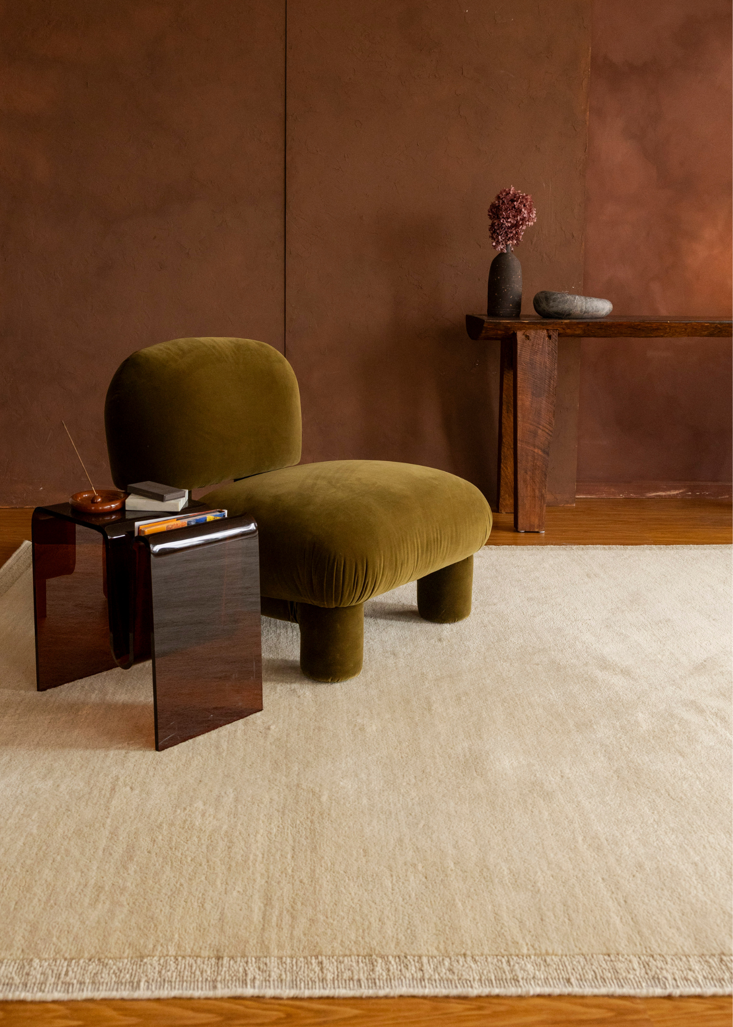 Double Border Cream Wool Rug