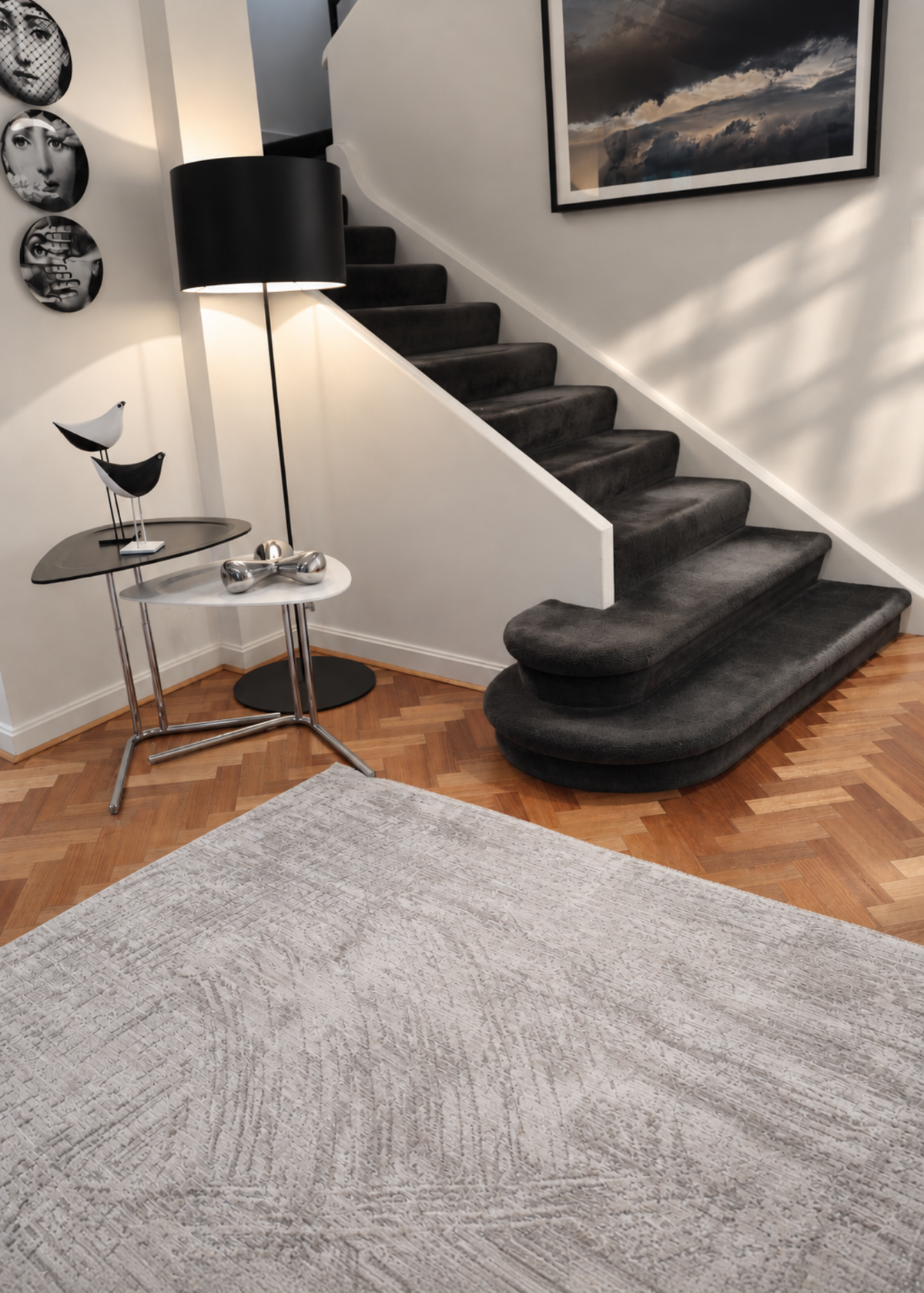 Silver Strokes Modern Rug