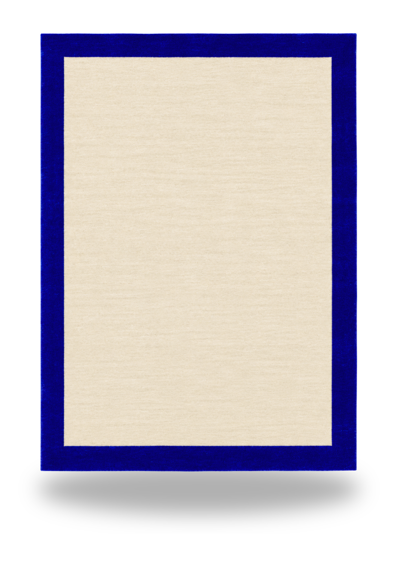 Cream & Cobalt Blue Border Rug (Colour Series)