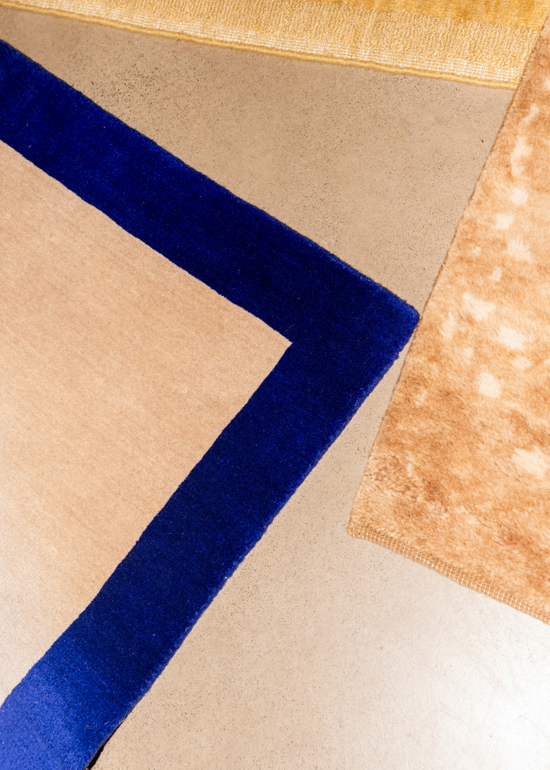 Cream & Cobalt Blue Border Rug (Colour Series) – Four Corners Rugs