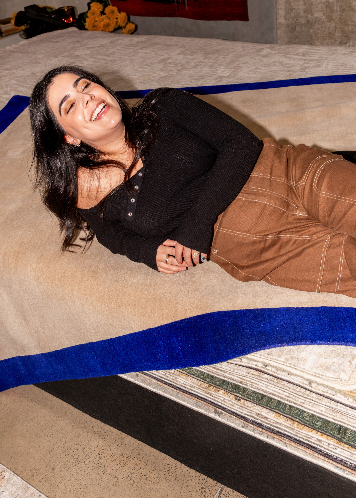 Lex on Cream & Cobalt Blue Border Rug by Four Corners Rugs