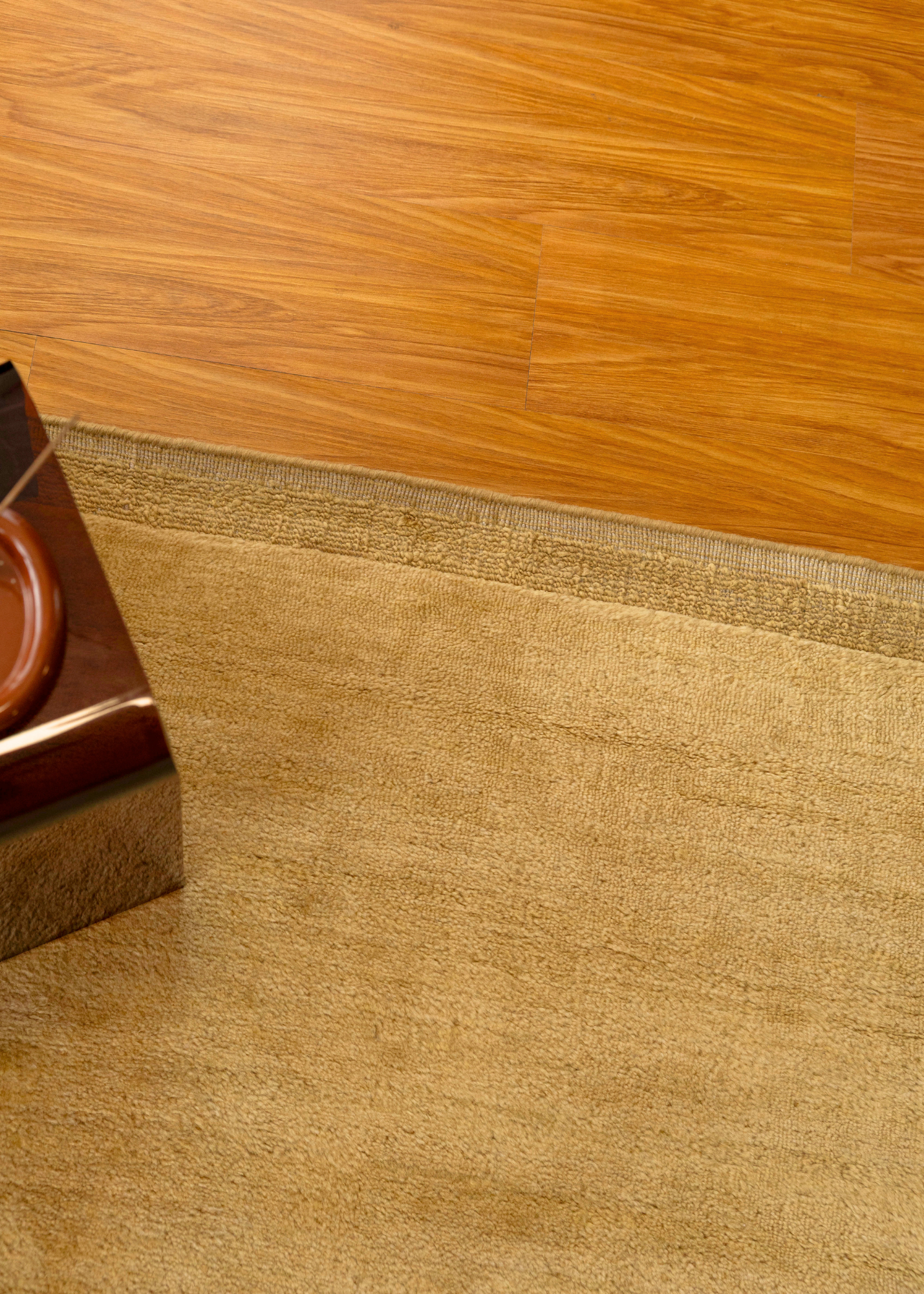 Double Border Mustard Wool Rug by Four Corners Rugs close up of border weave