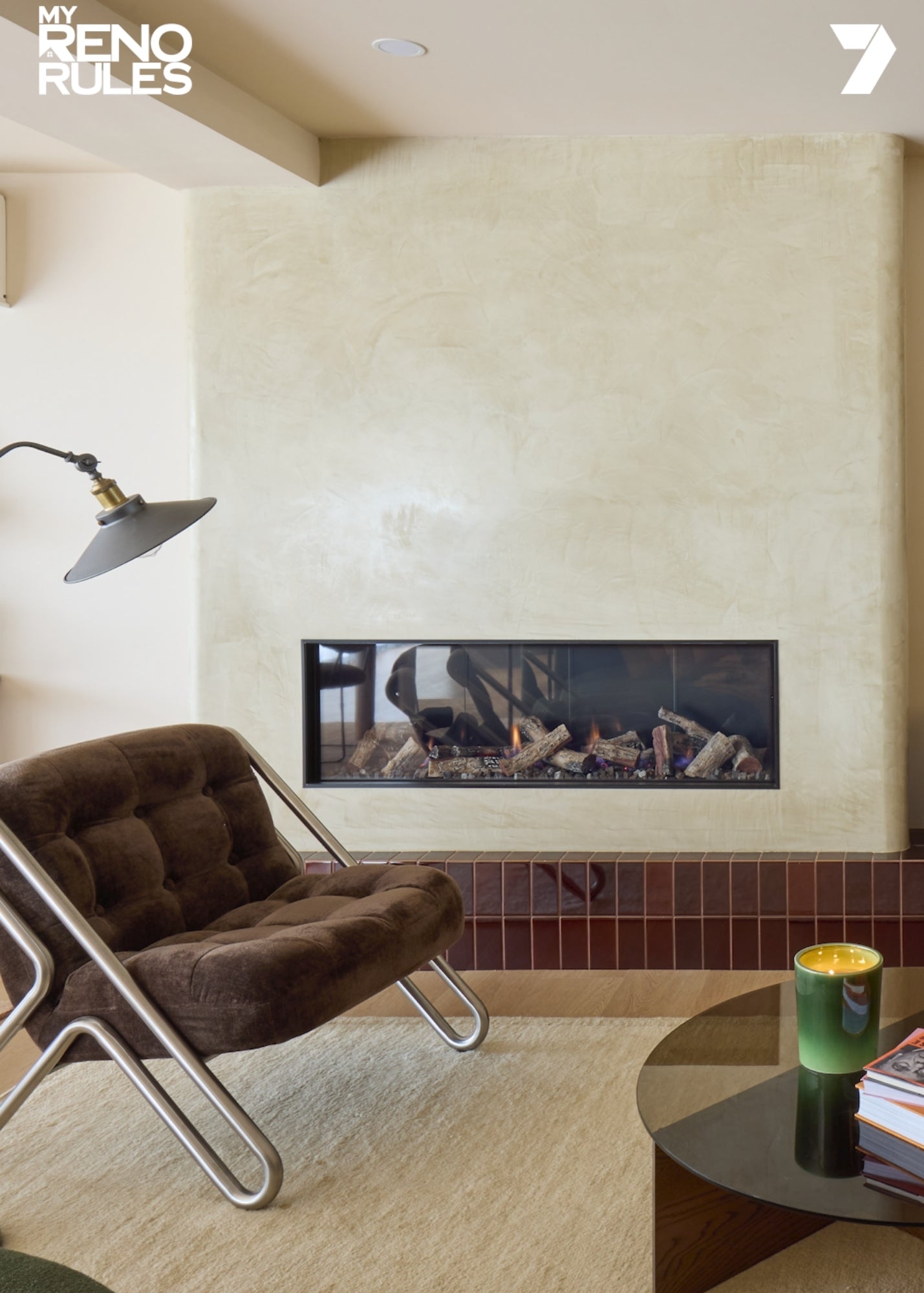 My Reno Rules (Renovation TV Show by Adrian Portelli), Living Room Featuring Double Border Cream Wool Rug by Four Corners Rugs 
