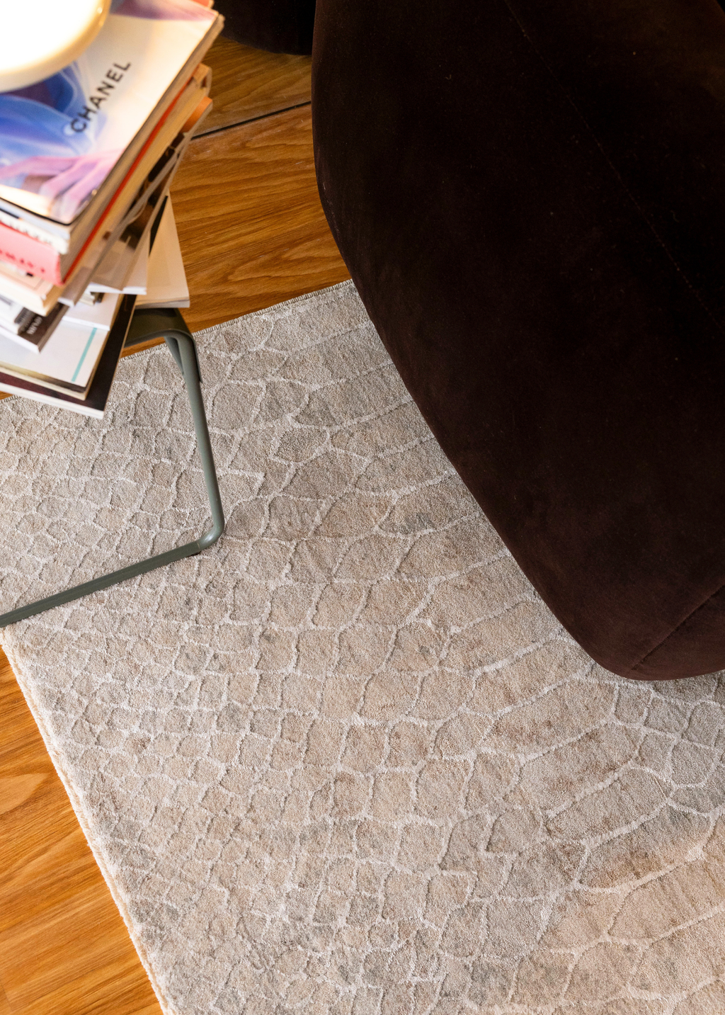 Close-up of Python Natural Base Rug by Four Corners Rugs