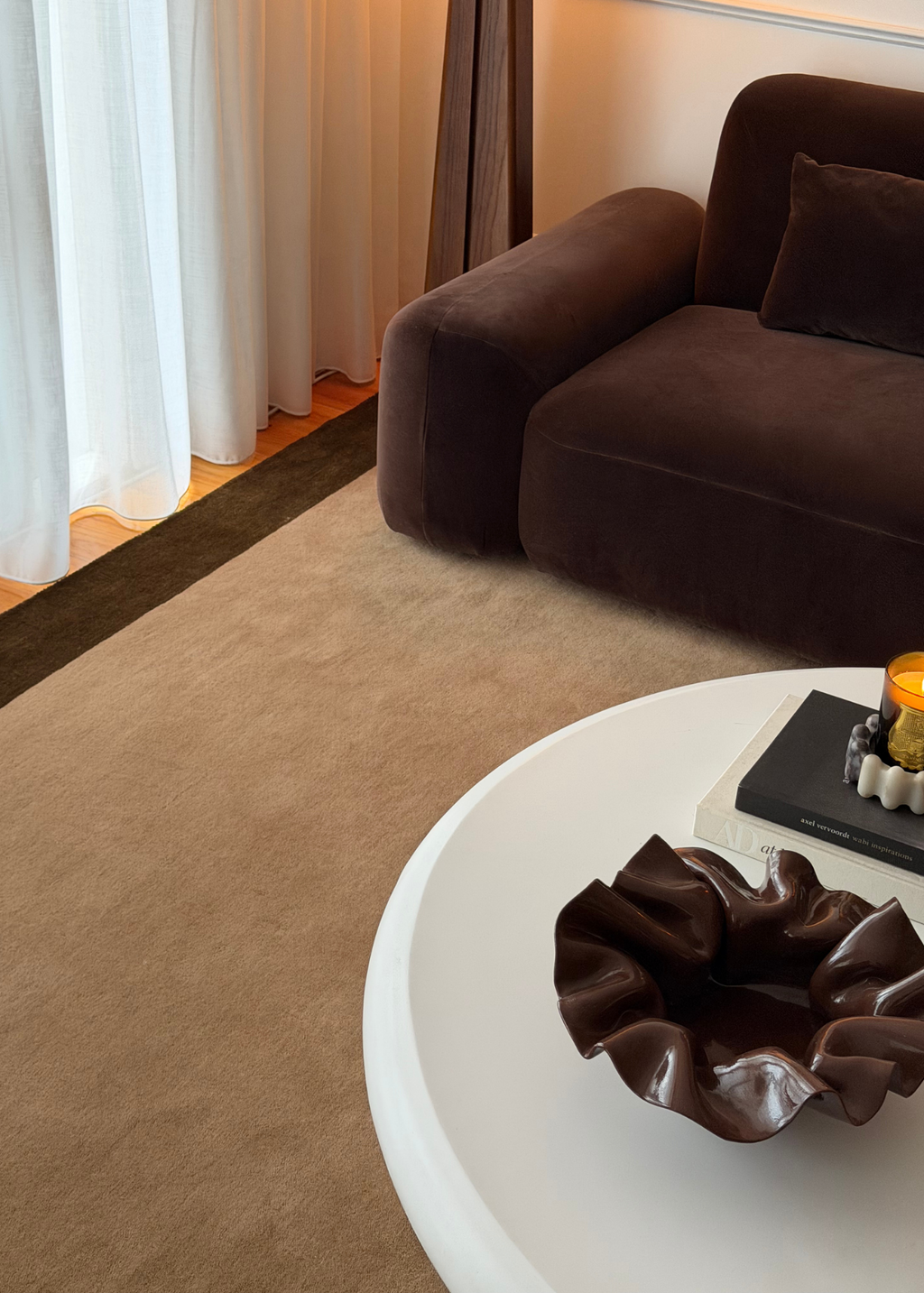 Camel & Olive Green Border Rug (Neutral Series)