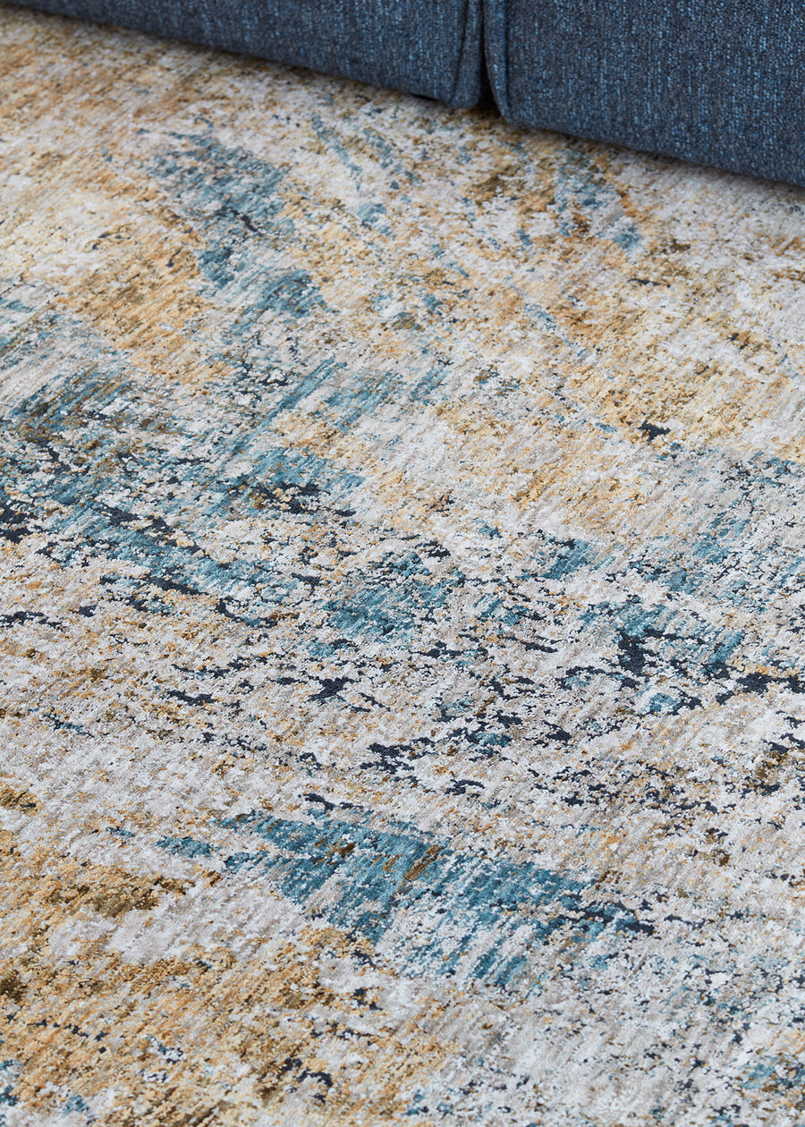 Waves Blue and Gold Rug
