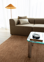 Brown sectional sofa in a living room with Wool Texture Teddy Brown Rug 