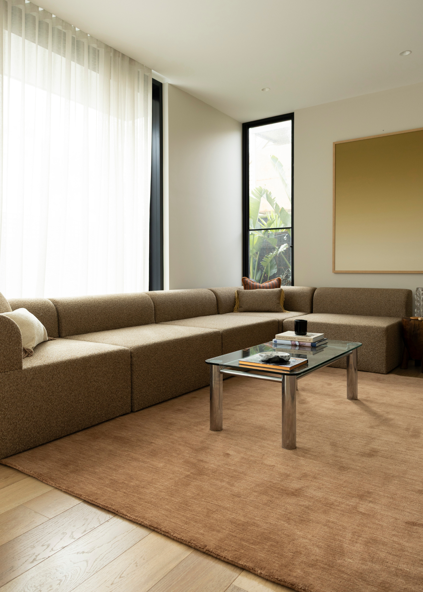 Modern living room with Wool Texture Teddy Brown Rug 